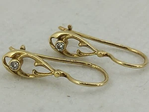 Lovely 14k Yellow Gold Earrings with Sparkling Tiny Stones - Picture 1 of 11