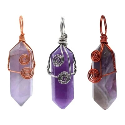 4 piezas collar colgante envuelto en alambre crudo hexagonal prisma puntiagudo joyería para mujer Foto 1 de 4