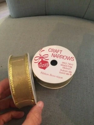 (2) Michael's Craft Narrows 7/8" GOLD WIRED Satin Ribbon 9ft EACH NEW  - Image 1 of 4