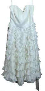 White House Black Market trägerloses Cocktailkleid Rüschen Stufen elfenbein Größe 4 - Bild 1 von 3