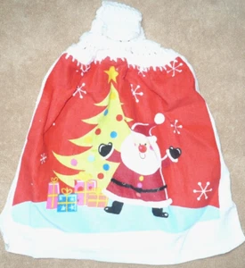 1 Crochet Top Hanging Kitchen Towel Christmas Santa by Tree, Single white yarn - Picture 1 of 1
