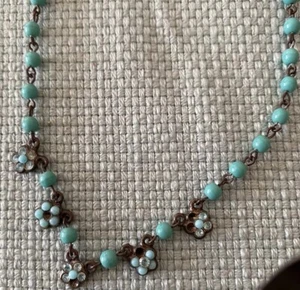Turquoise Bead With Floral Drop & Rhinestones - Picture 1 of 5