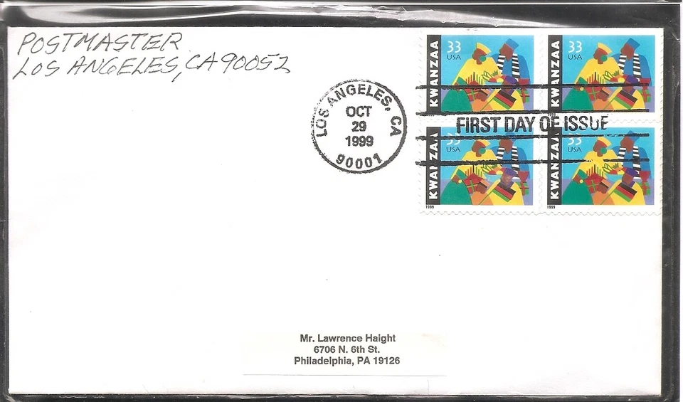 US SC # 3368 Kwanzaa FDC. No Cachet - Image 1 of 1