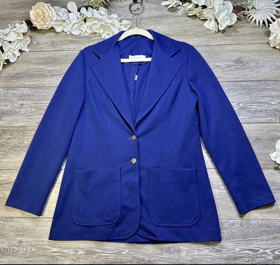 Винтажный Blazer куртка размер маленький женщин темно-синий золотой кнопки карьера Academia - Изображение 1 из 4