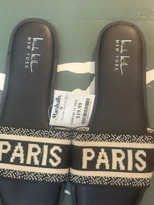 Soda “FLAIR” ~ Mujer Puntera Cuadrada Abierta Banda Bordada Única Sin Cordones Plana Talla 7.5 Foto 1 de 4