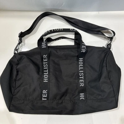 Hollister Lightweight Gym Duffle Bag Spellout Strap Black Nylon - Image 1 of 4