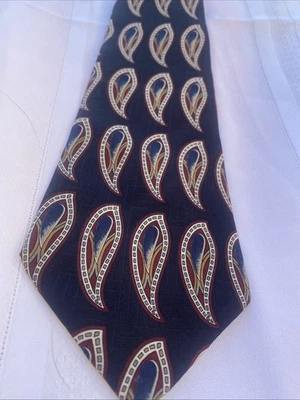 Corbata de seda vintage Roundtree & Yorke para hombre ¿pluma/paisley? Años 90 57 X 4” Foto 1 de 4
