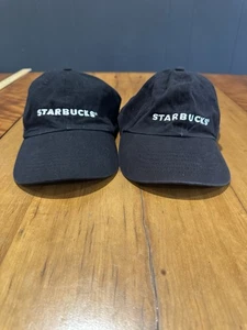 Lot of 2 Starbucks Black Baseball Caps Hats White Logo Cotton Unisex - Picture 1 of 3