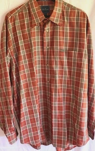 Faconnable Mens XL Long Sleeve Button Front Shirt Plaid Red Brown - Picture 1 of 8