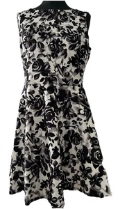 Joe Browns Skater Dress Size 14 Black White Floral Velvet Feel - Picture 1 of 8