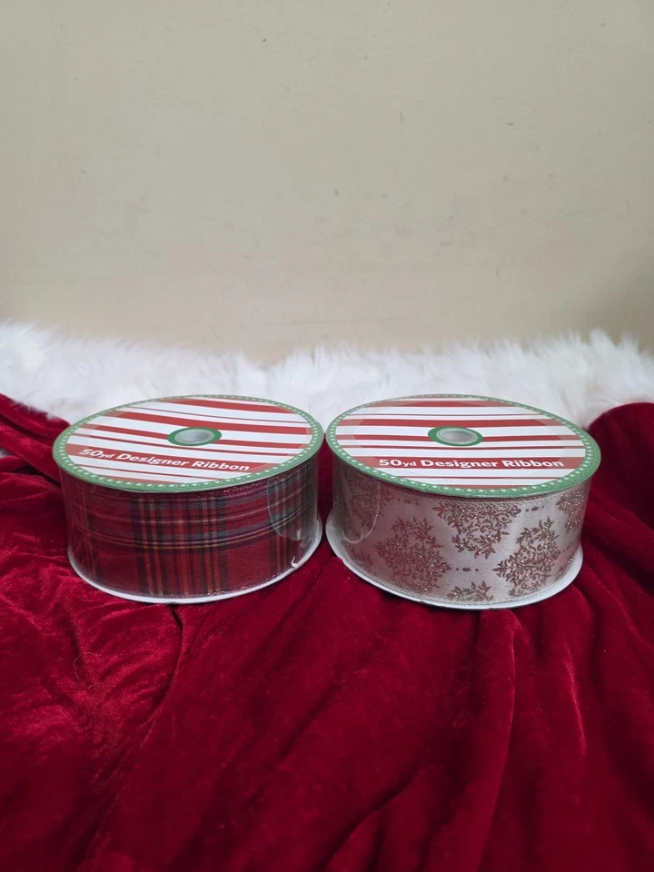 Sam's Club 2,5” x 50 yardas Diseñador Cinta con Cable Cuadros Rojo Dorado y Crema Brillo  Foto 1 de 4