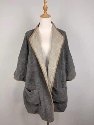 Vintage AKRIS PUNTO Wool Angora Gray Pockets Two Side Snap Poncho Coat Sz US 10 - Image 1 of 4