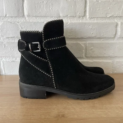 Botas para mujer VANELi negras de gamuza con tachuelas tacón bajo bloque cremallera lateral talla 7 Foto 1 de 4