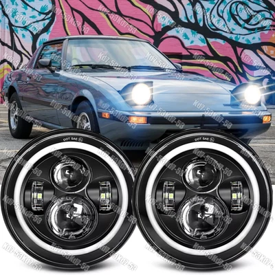 Par de faros redondos LED de 7 pulgadas DRL Hi&Lo Beam DOT para Mazda RX-7 1979-1985 Foto 1 de 4