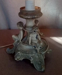 Antique Cast Iron Cherub Lamp WORKS - Picture 1 of 13