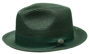 Sombrero de paja Fedora Briad semi aplastable para hombre Leonardo LE235 verde esmeralda - Imagen 1 de 9