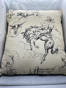 Raro vaquero occidental en su caballo Longhorn cuerda almohada decoración rectángulo - Imagen 1 de 9