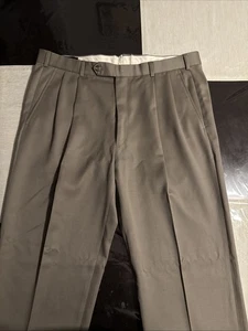 Brooks Brothers Pantalone elegante uomo marrone oliva piatto davanti lana 38x30 - Foto 1 di 7