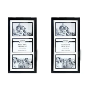 4x6 Collage Photo Frame Black 3-Picture 2 Pack Glass Pane Wall Mount 15x8" - Picture 1 of 3