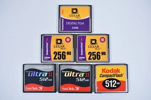 (6) Compact Flash Data Storage Cards Sandisk Ultra 512 Lexar Media 256MB 32MB - Picture 1 of 8