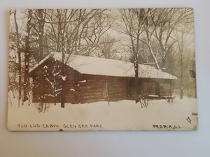 PEORIA, IL Illinois GLEN OAK PARK Antigua cabaña de troncos escena de invierno RPPC udb npm #6 - Imagen 1 de 2