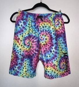Hurley Board Shorts Boys LG Rainbow Tie Dye Sugar Skulls Swim Trunks Cruise Pool - Picture 1 of 6