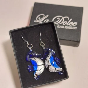 Kunstglas blaue Seepferdchen Ohrhänger - La Dolce Glasschmuck - Strand Ozean - Bild 1 von 7