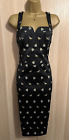 Nowa Karen Millen Czarna Satynowa Kwiatowy Nadruk Ołówkowa Sukienka UK14