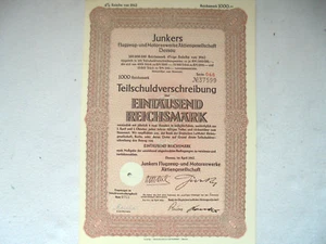 Teilschuldverschreibung Junkers AG über 1000 Reichsmark  1942 - Bild 1 von 1