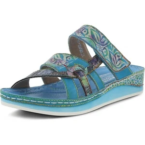 L'Artiste by Spring Step Womens Caiman Leather Wedge Sandal - Aqua 36M NEW - Picture 1 of 8