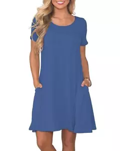 WNEEDU Women's Summer Casual T Shirt Dresses Short Sleeve Swing Dress with - Picture 1 of 5