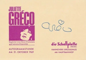 Juliette Greco - Autogrammstunde am "21.10.1969" - original signierte Karte - Picture 1 of 1