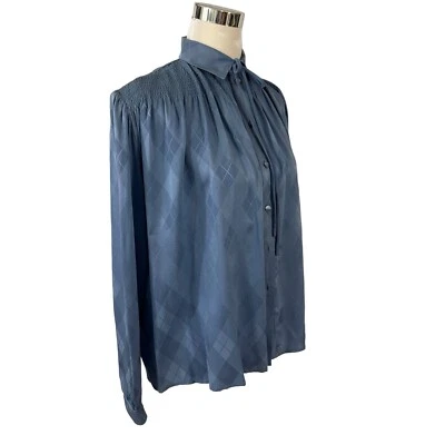 Camisa Blusa Valentino Boutique Azul Vintage Años 80 Talla 6 Hecha en Italia Cuello Corbata Foto 1 de 4