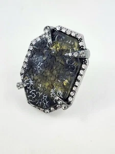 NIB RACHEL ROY Huge Chunky Patina Stone Silver Tone Stretch Cocktail Ring - Picture 1 of 8