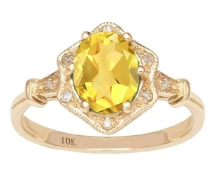 10k Oro Amarillo Estilo Vintage Original Ovalado Citrino y Diamante Halo Anillo - Imagen 1 de 5