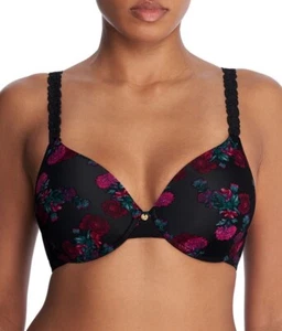 NATORI 732080 Pure Luxe T-Shirt Smooth Contour Bra Black Floral New Size 32D - Picture 1 of 8