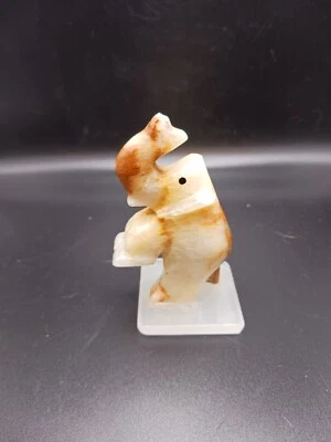 Vintage Marble Onyx Stone Hand Carved Elephant Trunk Up Figurine 3 Inches Tall - Image 1 of 4