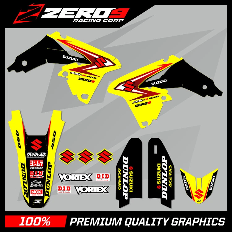 KIT DE CALCOMANÍA DE GRÁFICOS SUZUKI RM RMZ 125 250 450 MOTOCROSS MX FABRICANTE DE EQUIPOS ORIGINALES ESTILO KIT DIVIDIDO - Imagen 1 de 1