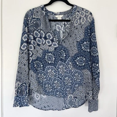 Blusa H&M Azul Boho Geométrica Manga Larga Para Mujer Talla 10 Viscosa Bohemia Foto 1 de 4