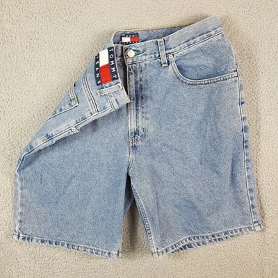 Pantalones Cortos Vaqueros Y2K Tommy Hilfiger Lavados a Piedra Bandera Logo Talla 32 De Colección Años 2000 Foto 1 de 4