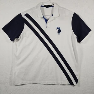 U.S. Polo Assn. Polo Shirt Men's 2XL White Across Striped Big Polo Horse & Man - Picture 1 of 6