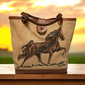 Bolso de Mano Vintage Collins Of Texas Pintado a Mano Hípico Pura Sangre - Imagen 1 de 9