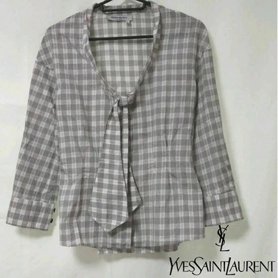 Yves Saint Laurent Woman FreeSize Checkered Silk Blouse Stylish Clothing Comfort - Image 1 of 4