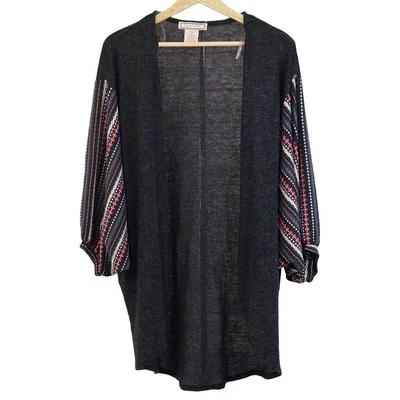 Cardigã aberto suéter tomate voador cinza pequeno médio vermelho boho geo túnica solta - Imagem 1 de 4