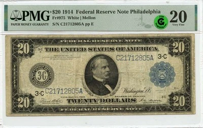 1914 $20 FRN Philadelphia PA Fr# 975 PMG VF20 GCC Green - Image 1 of 2