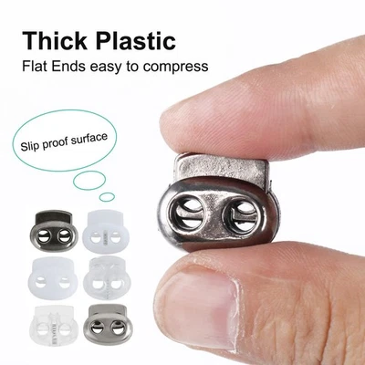 20 piezas Cerraduras de cable de resorte de plástico Doble orificio Extremo Cuerda Sujetador Deslizante Foto 1 de 4