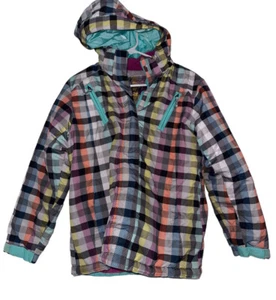 Cherokee Girls Full Zip Puffer Coat Sz XL 16/18 Multicolor Plaid Hooded READ - Picture 1 of 7