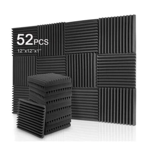 52Pack 12"X12"X1" Black Acoustic Panel Recording Studio Sound Absorb Foam Decora - Picture 1 of 12
