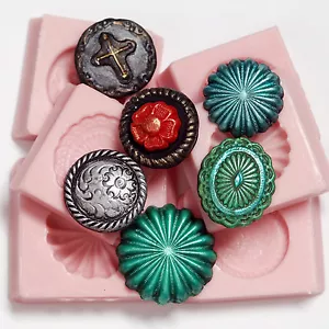 Western Concho Stampi a Bottone in Silicone Set 6 Stampi Flessibili Facile da Usare (261) - Foto 1 di 6