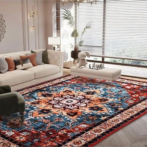 Boho Area Rug 6'x 9', Washable, Stain Resistant, Anti-Slip, Low Pile, Soft, Red - Picture 1 of 8